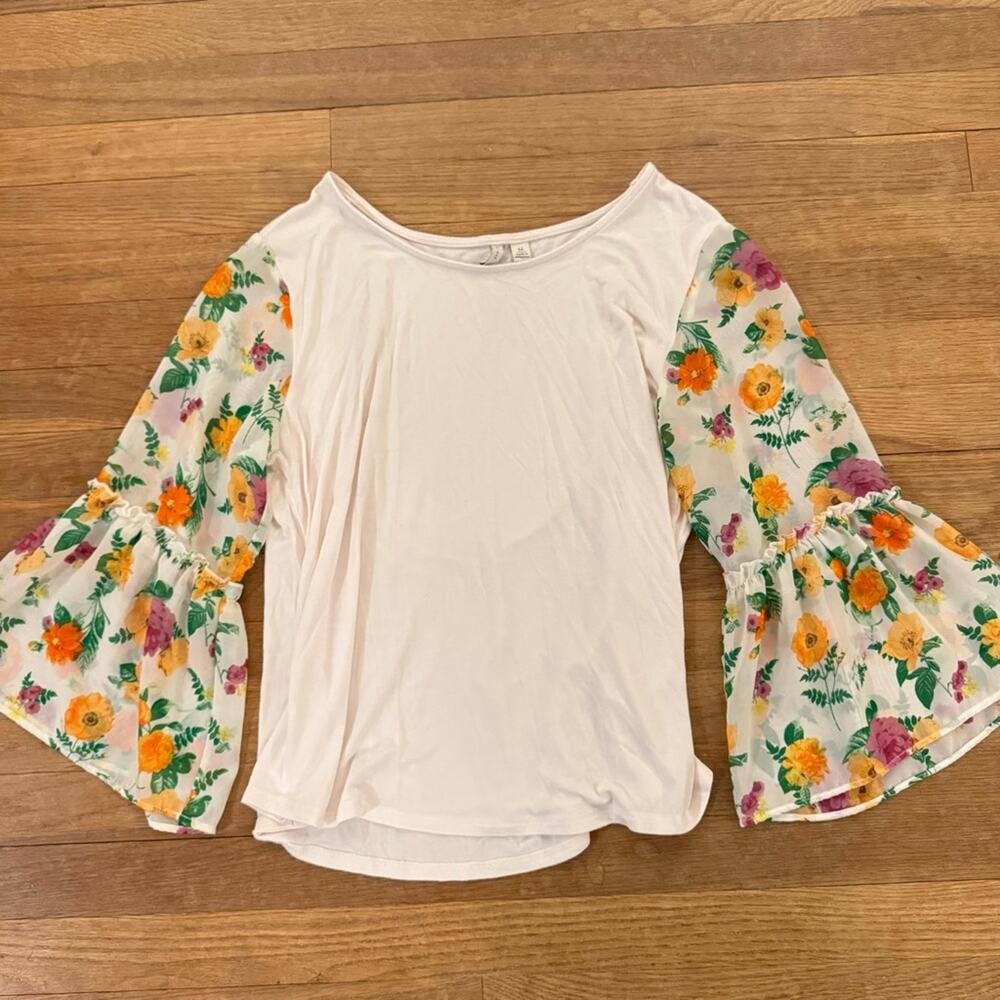 White orange green purple yellow blouse 3/4 sleeve shirt top size medium M
 b60